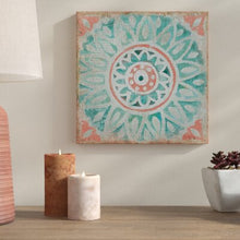 Load image into Gallery viewer, 14&quot; H x 14&quot; W x 2&quot; D White/Blue/Tan &#39;Ocean Tales Tile VII Coral&#39; Acrylic Painting Print on Wrapped Canvas - 551CE
