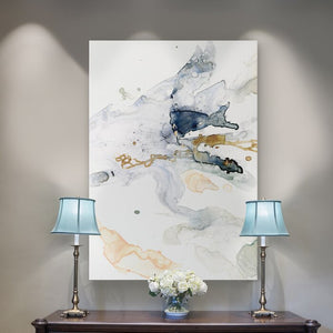 40" H x 30" W x 1.5" D Blue/Brown/Gray 'Organic Interlace II' - Painting Print on Canvas (SB1574)