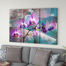 Load image into Gallery viewer, 40&quot; H x 60&quot; W x 1.5&quot; D Teal/Purple/Gray &#39;Painted Petals XIX&#39; - 3 Piece Wrapped Canvas Print Set (SB6)
