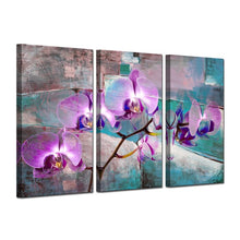 Load image into Gallery viewer, 40&quot; H x 60&quot; W x 1.5&quot; D Teal/Purple/Gray &#39;Painted Petals XIX&#39; - 3 Piece Wrapped Canvas Print Set (SB6)

