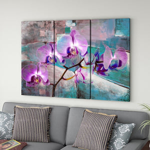40" H x 60" W x 1.5" D Teal/Purple/Gray 'Painted Petals XIX' - 3 Piece Wrapped Canvas Print Set (SB6)