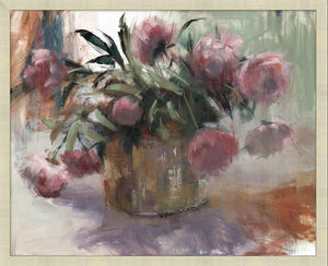 'Peonies in Copper Bucket' - Picture Frame Painting Print on Canvas 878AH