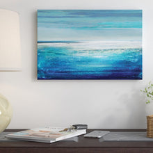 Load image into Gallery viewer, 26&quot; H x 40&quot; W x 0.75&quot; D Black;Turquoise;Viking Blue;Astral Blue;Jordy Blue &#39;Reflection on the Horizon II&#39; Painting Print on Wrapped Canvas MRM1145
