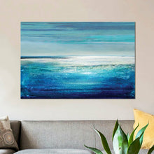 Load image into Gallery viewer, 26&quot; H x 40&quot; W x 0.75&quot; D Black;Turquoise;Viking Blue;Astral Blue;Jordy Blue &#39;Reflection on the Horizon II&#39; Painting Print on Wrapped Canvas MRM1145
