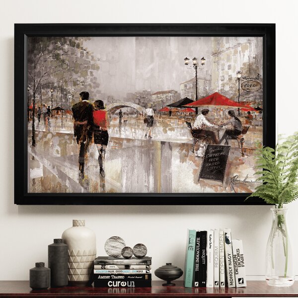 'Riverwalk Charm' Framed Oil Painting Print on Canvas AS IS (2493RR)