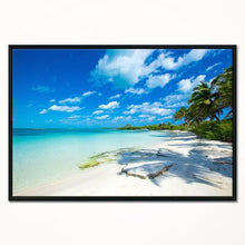 Load image into Gallery viewer, 30&quot; H x 40&quot; W x 1.5&quot; D Blue &#39;Tropical Beach with Palm Shadows&#39; - Photographic Print With Black Floater Frame 382CDR
