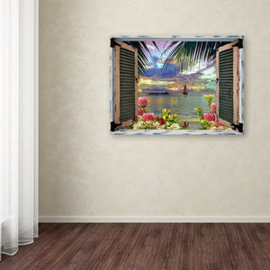 24" H x 32" W x 2" D Blue 'Tropical Window to Paradise III' by Leo Kelly - Graphic Art Print (SB1638)