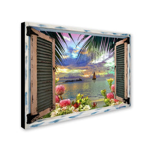 24" H x 32" W x 2" D Blue 'Tropical Window to Paradise III' by Leo Kelly - Graphic Art Print (SB1638)