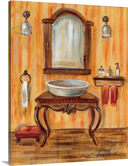 Yellow; Orange; Brown 'Tuscan Bath II' by Silvia Vassileva Painting Print on Canvas