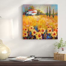 Load image into Gallery viewer, 18&quot; H x 18&quot; W Orange &#39;Tuscan Sunflowers&#39; Painting Print on Wrapped Canvas
