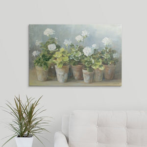 20" H x 30" W x 1.5" D Green/Blue/Brown 'White Geraniums' Danhui Nai Painting Print (SB527)