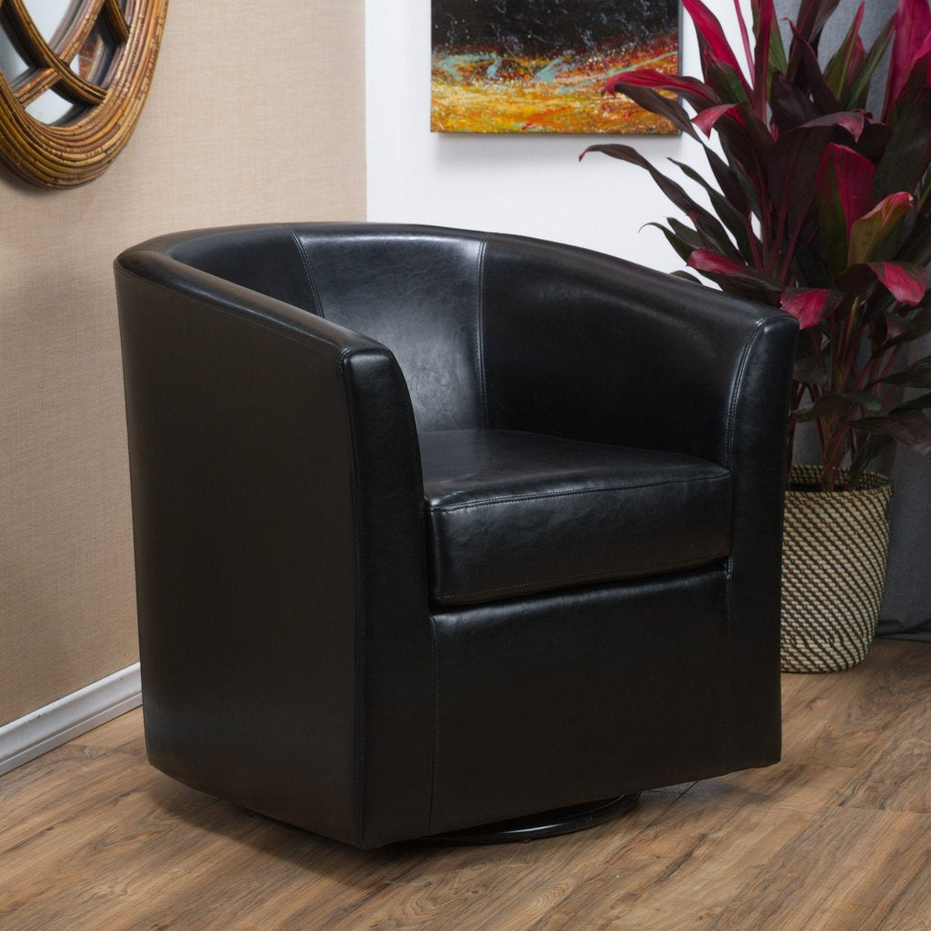 GDF Studio Corley Black Leather Swivel Club Chair 7499