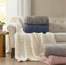 Load image into Gallery viewer, Madison Park Chunky Double Knit Throw Blanket in Ivory B69 312
