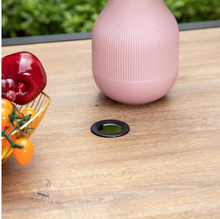 Load image into Gallery viewer, Black Rectangle Metal Patio Outdoor Dining Table with 1.57 in. Umbrella Hole and Wood-Look Tabletop
