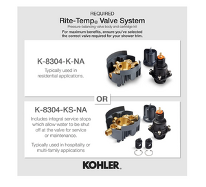 Kohler Refinia Single Handle Pressure Balanced Tub and Shower Valve Trim Less Valve with Single Function Shower Head, and Diverter Tub Spout 1318AH