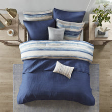 Load image into Gallery viewer, King Comforter + 7 Additional Pieces Adams Blue Striped 8 Piece Comforter Set 170AH
