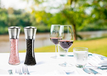 Load image into Gallery viewer, Levav Premium Salt and Pepper Grinder Set of 2- Brushed Stainless Steel Pepper Mill and Salt Mill, 6 Oz Glass Tall Body, 5 Grade Adjustable Ceramic Rotor- Salt and Pepper Shakers EC1401
