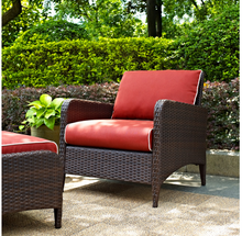 Load image into Gallery viewer, Kiawah Outdoor Wicker Arm Chair With Sangria Cushions
