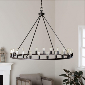 24-light Wagon Wheel Chandelier, 48", Matte Black 7201RR