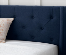 Load image into Gallery viewer, Isabelle Upholstered Navy King Wingback Diamond Tufted Platform Bed
