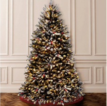 Load image into Gallery viewer, 7 ft. Dunhill Fir Hinged Tree with Snow, Red Berries, Cones and Clear Lights
