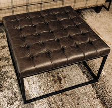 Load image into Gallery viewer, 28&quot; Square Button Tufted Metal Ottoman - WOVENBYRD
