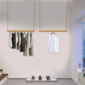 2 Pcs Clothing Storage Chain, Creative Adjustable Height Clothing Storage Chain Garment Rack, Metal Chain Clothing Hanging Racks With Hooks
