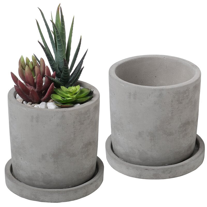 2 Piece 4-Inch Unglazed Cement Planter Pots