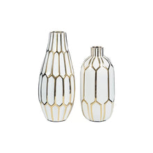 Load image into Gallery viewer, 2 Piece Cayd White/Gold Indoor / Outdoor Ceramic Table Vase Set
