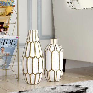 2 Piece Cayd White/Gold Indoor / Outdoor Ceramic Table Vase Set
