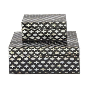 2 Piece Decorative Mop Inlay Box Set - Black/Stained White (SB935)