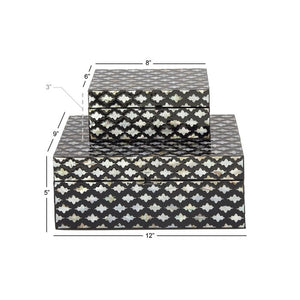 2 Piece Decorative Mop Inlay Box Set - Black/Stained White (SB935)