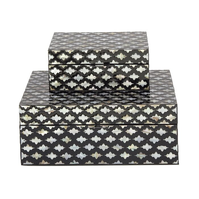2 Piece Decorative Mop Inlay Box Set - Black/Stained White (SB935)