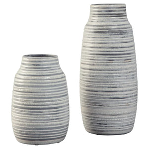 2 Piece Garda Gray Ceramic Table Vase Set, Medium & Small
