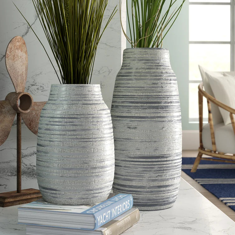 2 Piece Garda Gray Ceramic Table Vase Set, Medium & Small