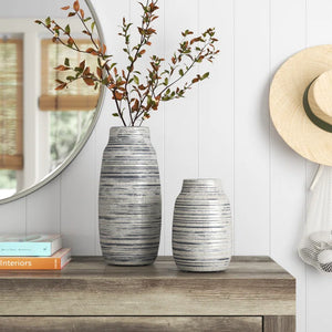 2 Piece Garda Gray Ceramic Table Vase Set, Medium & Small