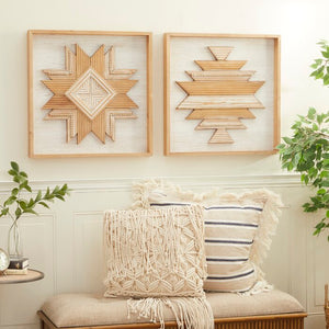 2 Piece Hand Carved Wood Wall Décor Set