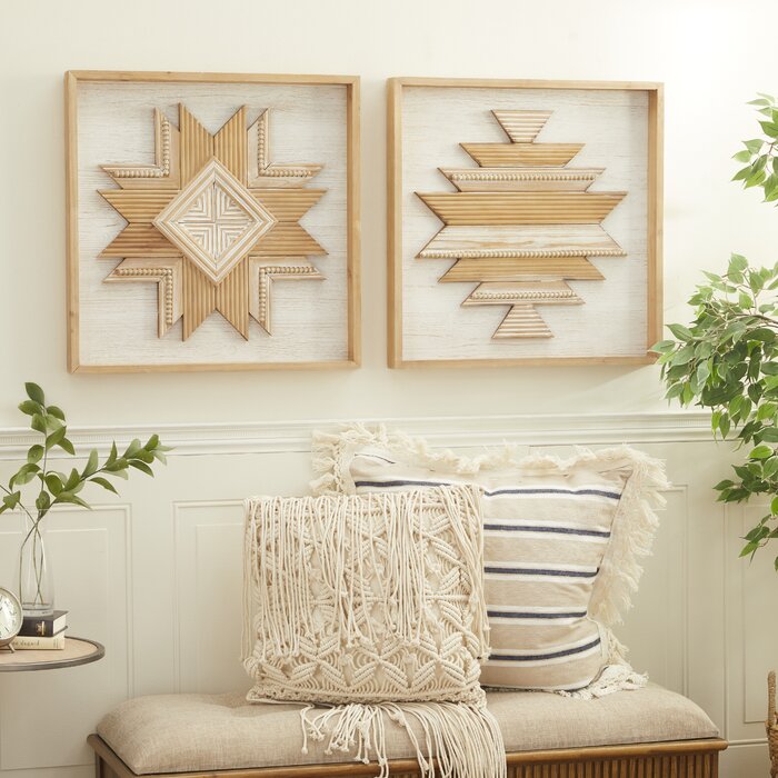 2 Piece Hand Carved Wood Wall Décor Set