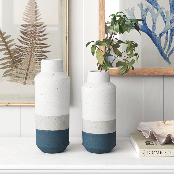 2 Piece Judith White/Gray/Blue Wood Table Vase Set