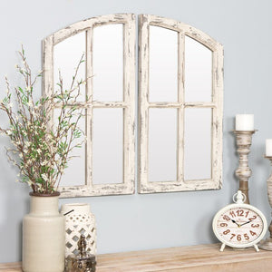 27" x 32" White 2 Piece Kissena Window Pane Farmhouse / Country Distressed Accent Mirror Set