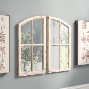27" x 32" White 2 Piece Kissena Window Pane Farmhouse / Country Distressed Accent Mirror Set