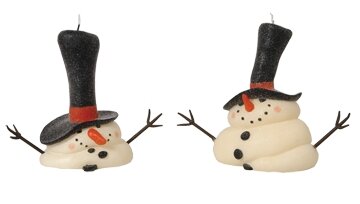 2 Piece Melting Snowman Unscented Novelty Candle Set 818CDR