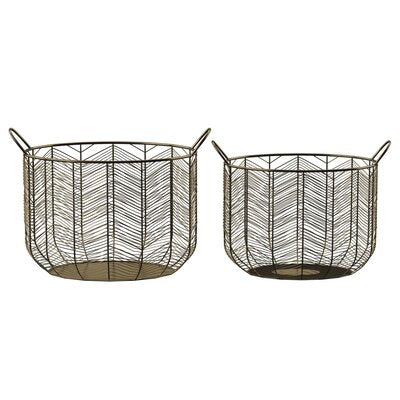 2 Piece Metal Basket Set - Gold - 437CE