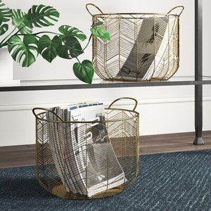 2 Piece Metal Basket Set - Gold - 437CE