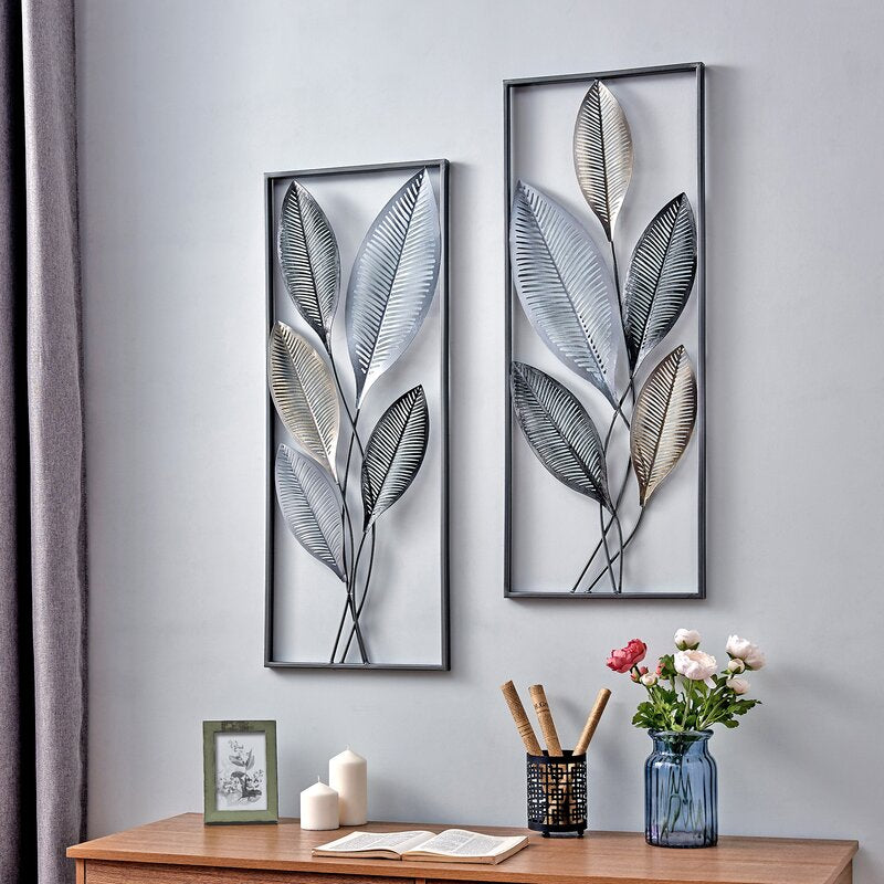 2 Piece Metallic Leaves Wall Décor Set (Set of 2)