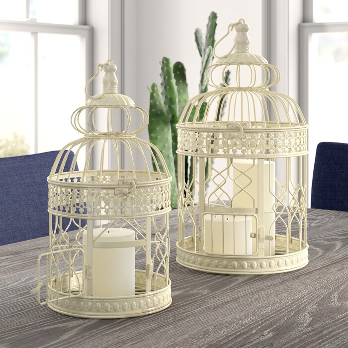 2 Piece Pawlowski Decorative Metal Bird Cage Set