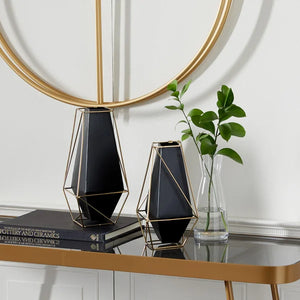 2 Piece Santino Black/Gold Metal Table Vase Set