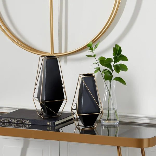 2 Piece Santino Black/Gold Metal Table Vase Set