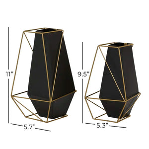 2 Piece Santino Black/Gold Metal Table Vase Set