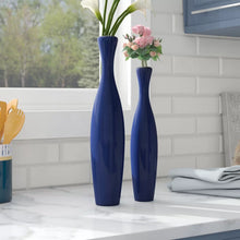 Load image into Gallery viewer, 2 Piece Sarris Blue Ceramic Table Vase Set
